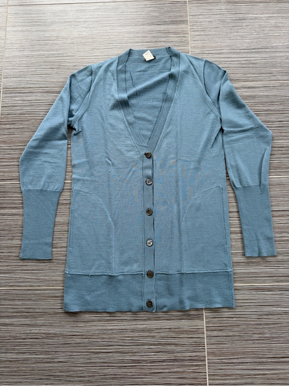 J. Crew Dusty Blue Longline V-Neck Button Cardigan